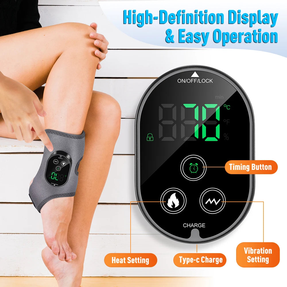 Electric Heating Vibration Foot Massager Winter Ankle Elbow Relax Muscles Massager Type-C Rechargeable Adjustable Strap Massager