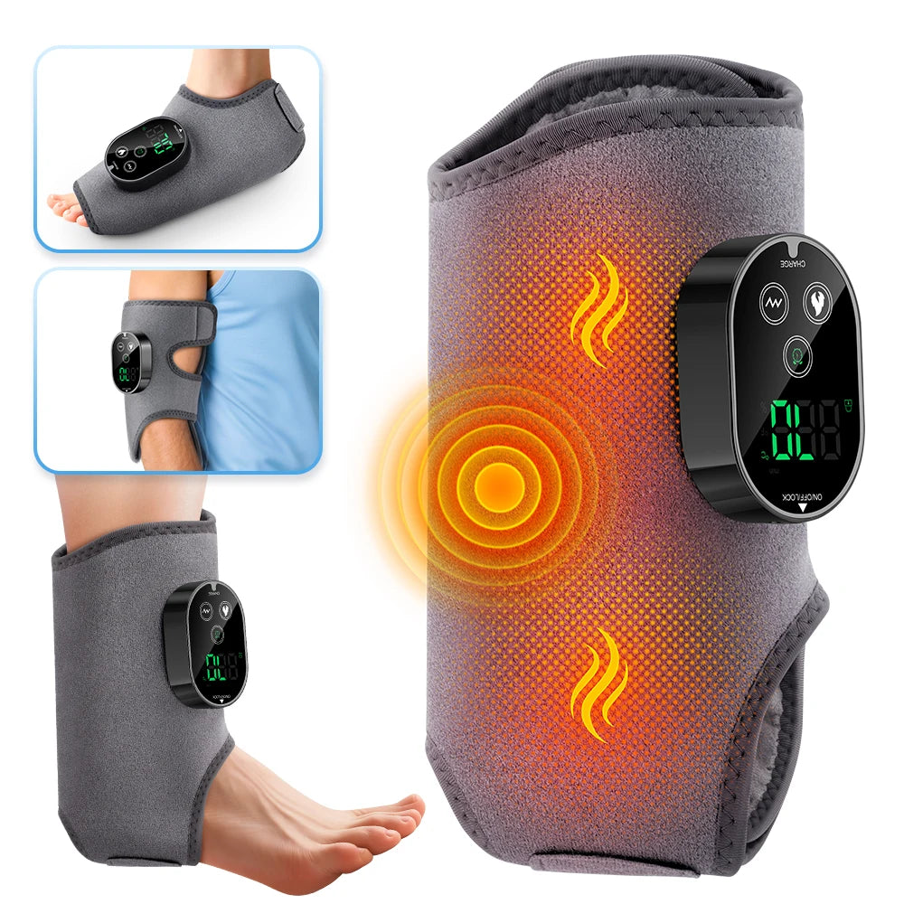 Electric Heating Vibration Foot Massager Winter Ankle Elbow Relax Muscles Massager Type-C Rechargeable Adjustable Strap Massager