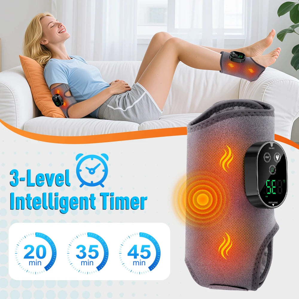 Electric Heating Vibration Foot Massager Winter Ankle Elbow Relax Muscles Massager Type-C Rechargeable Adjustable Strap Massager